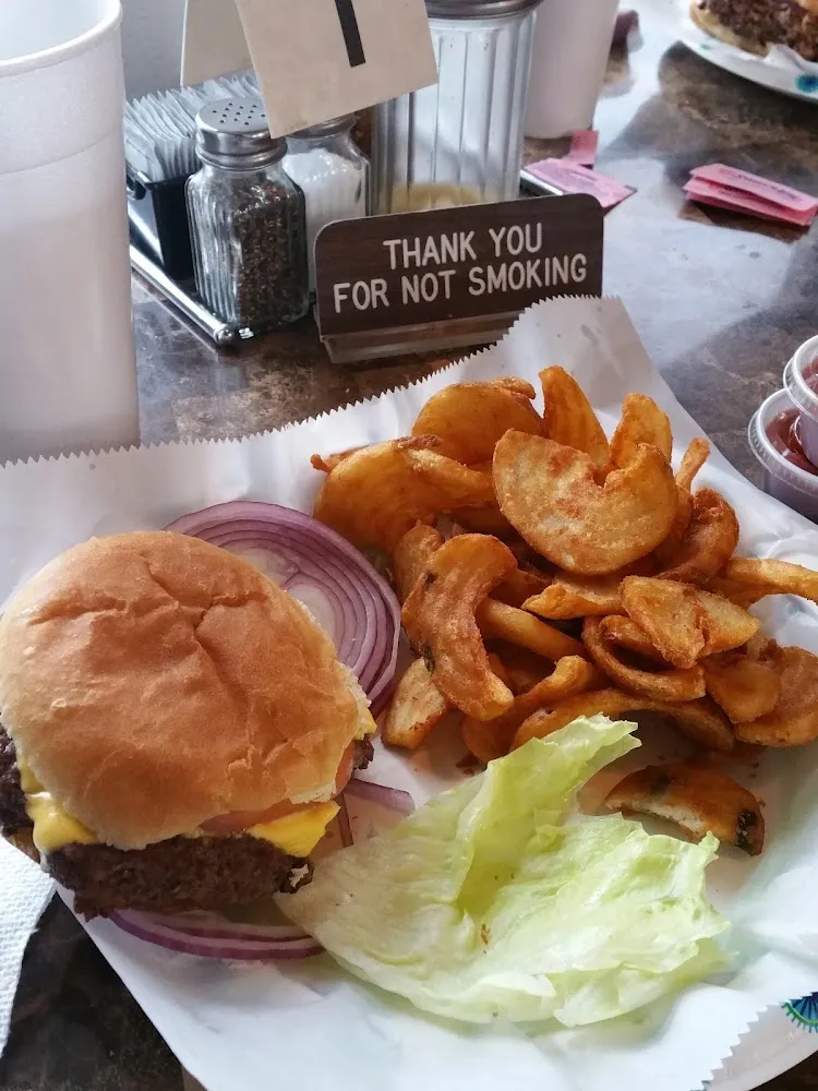 Cheese Burger and Side Winder Fries